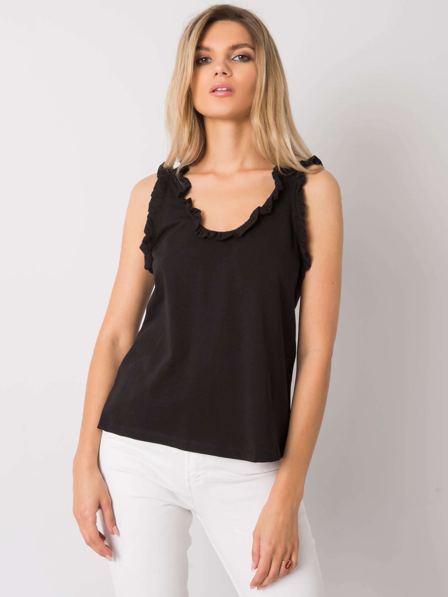 RUE PARIS Black Cotton Top