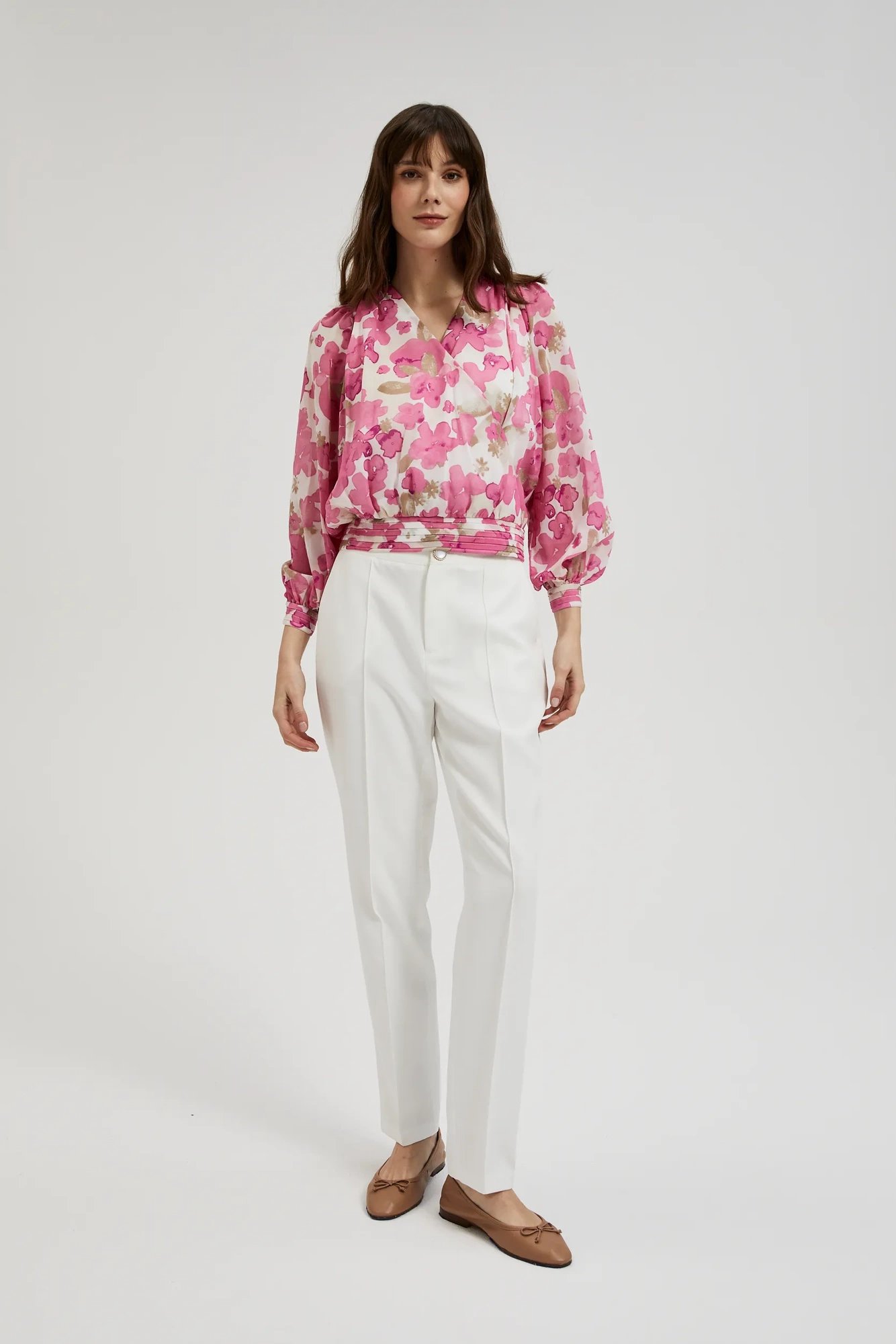 Women's V-neck blouse MOODO - pink