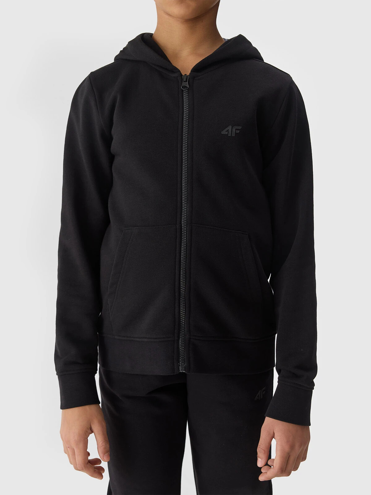 Girls&#039; Sweatshirt with Hoodie 4F - Black