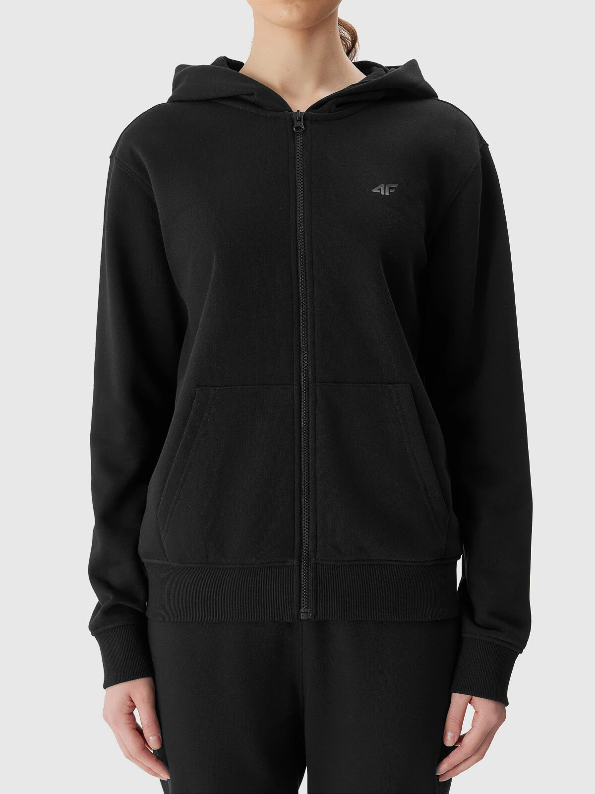 Women's Sweatshirt Zipped Hoodie 4F - Black