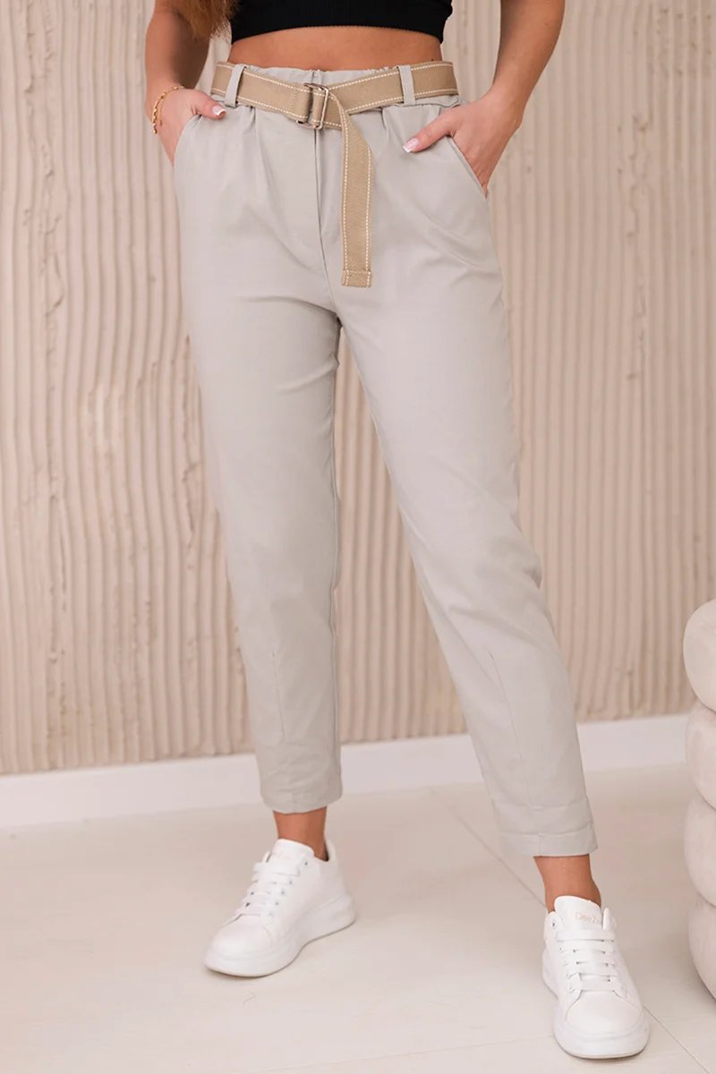 Trousers with wide belt in beige