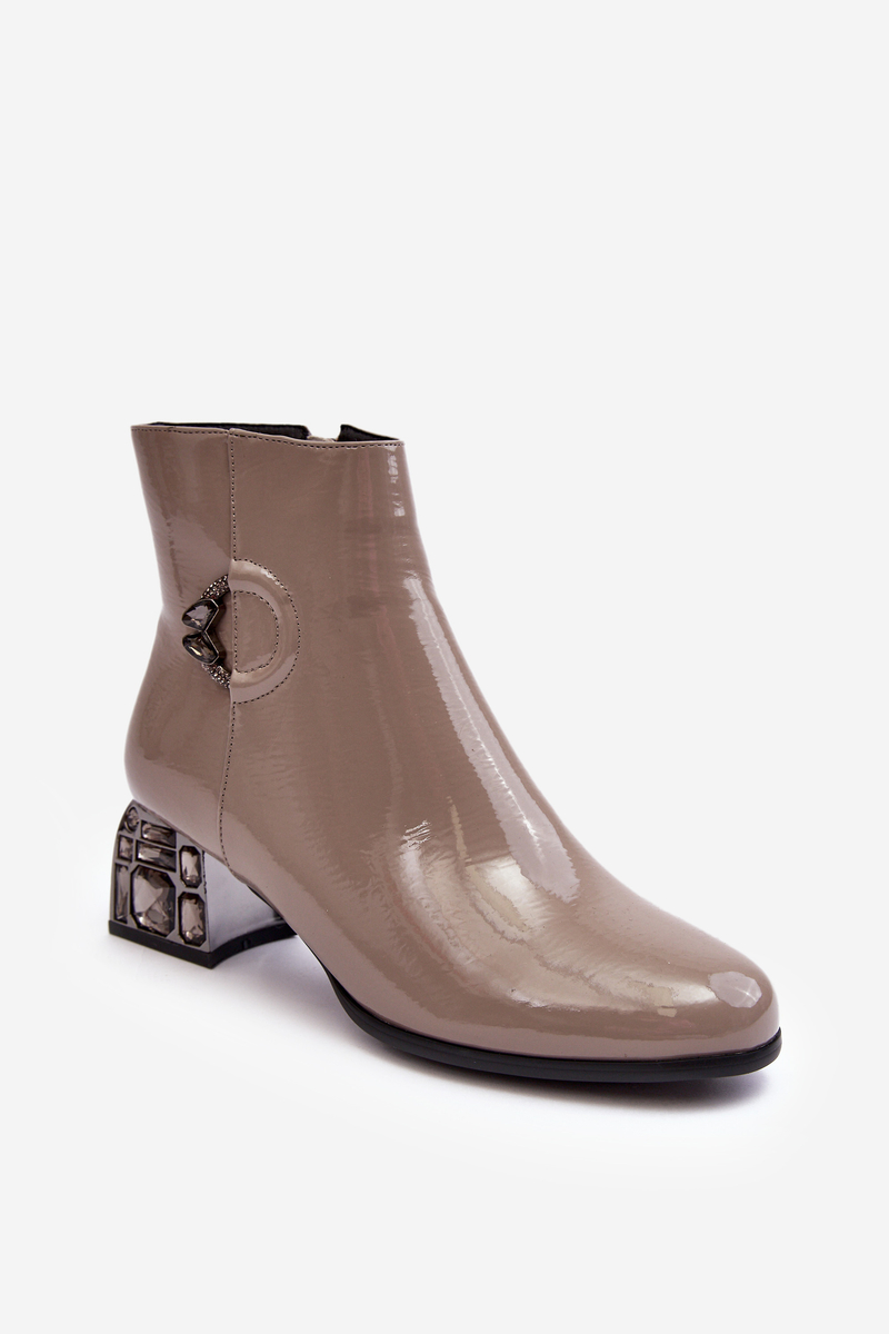 Levně Patentované dámské kotníkové boty se zdobenými vysokými podpatky D&A šedá