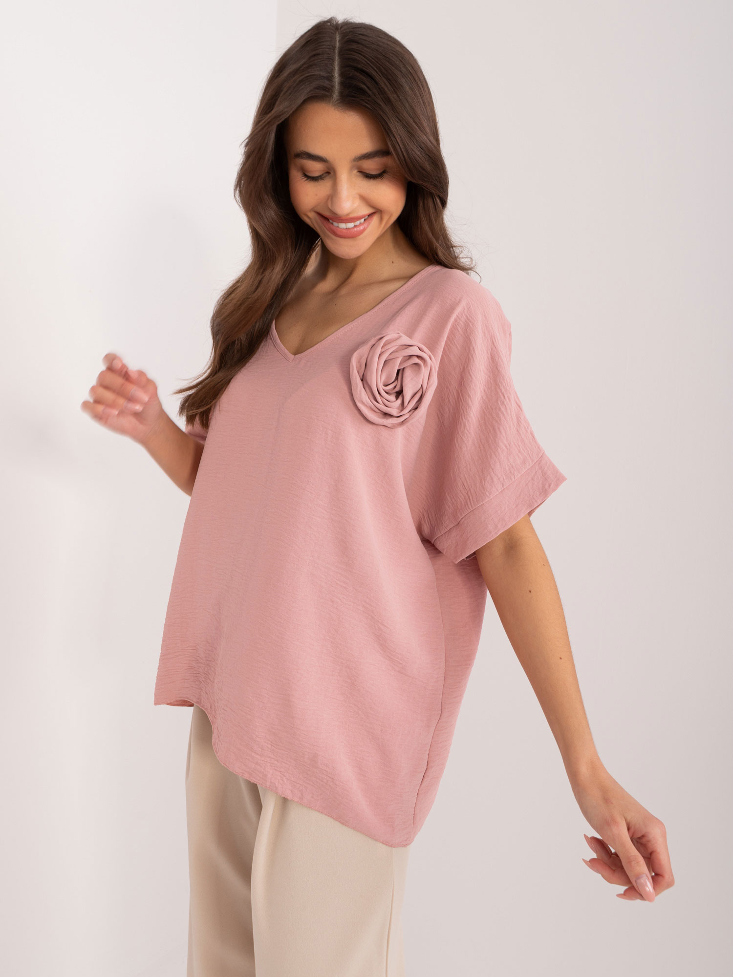 Dusty pink oversize neckline blouse