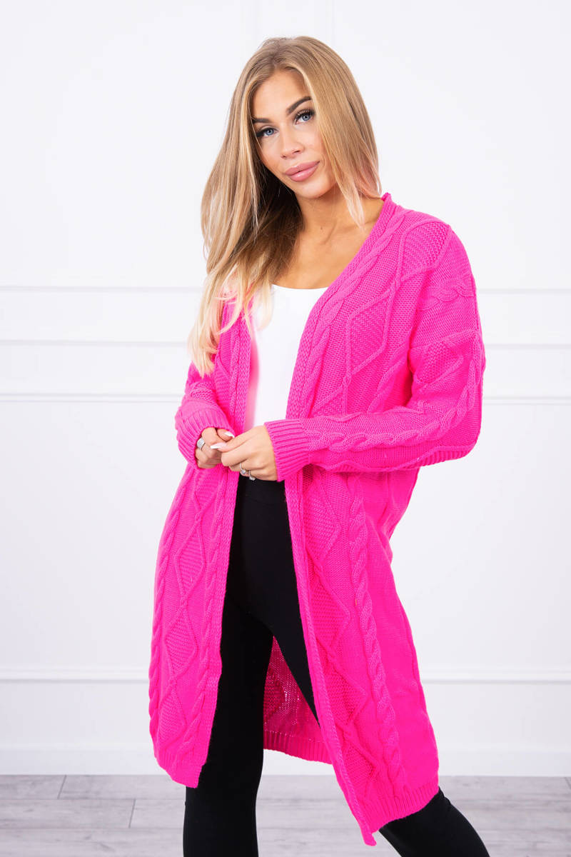 Cardigan sweater with braided weave in pink neon