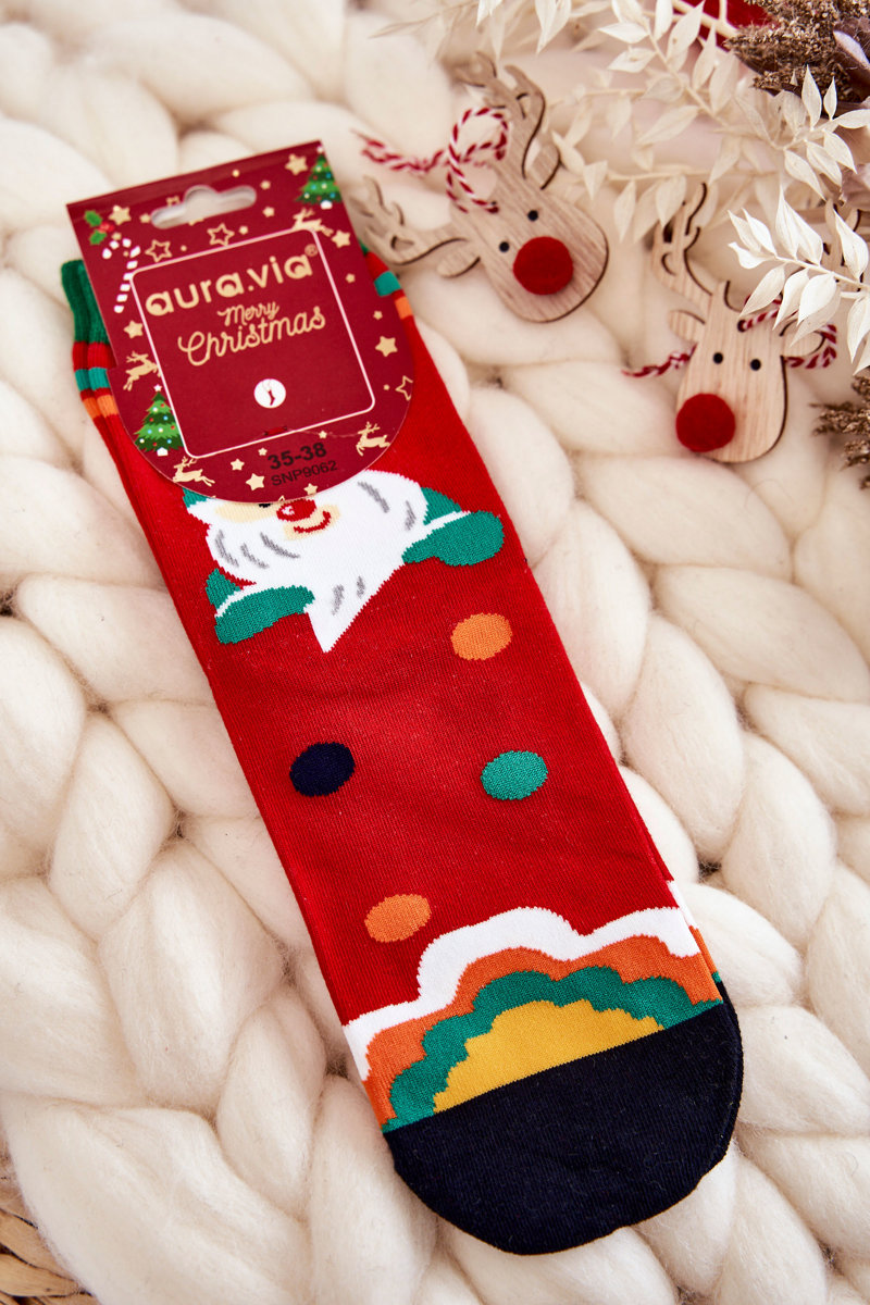 Women's socks with Christmas pattern in Santa Claus red