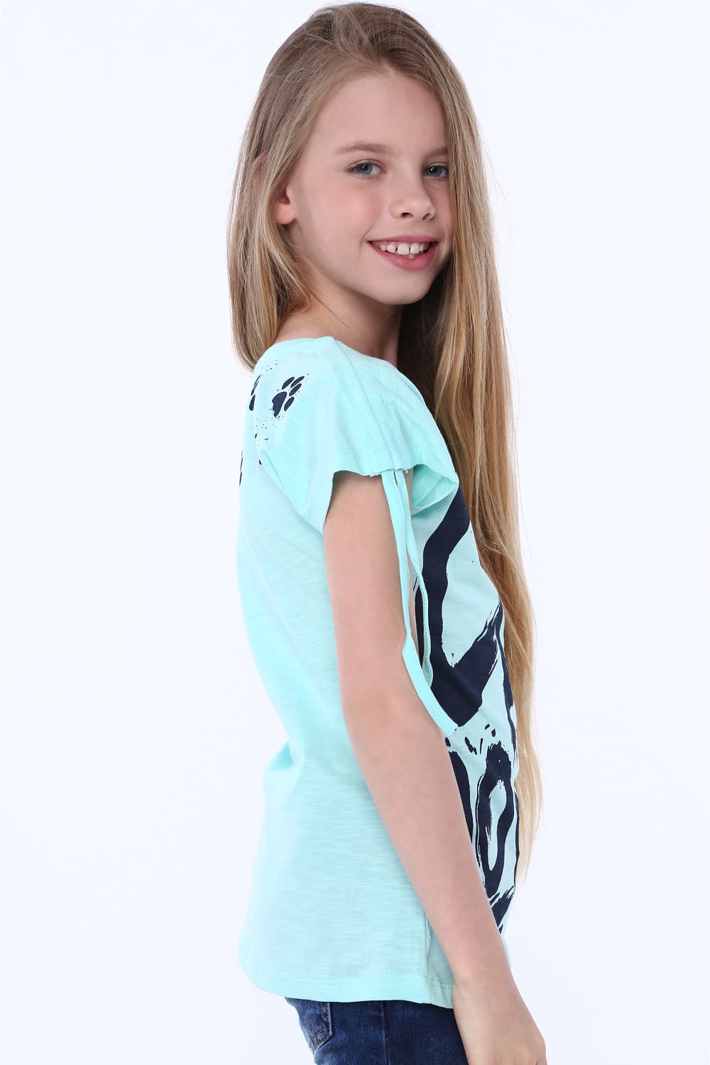 Girls' blouse with short sleeves and mint inscription
