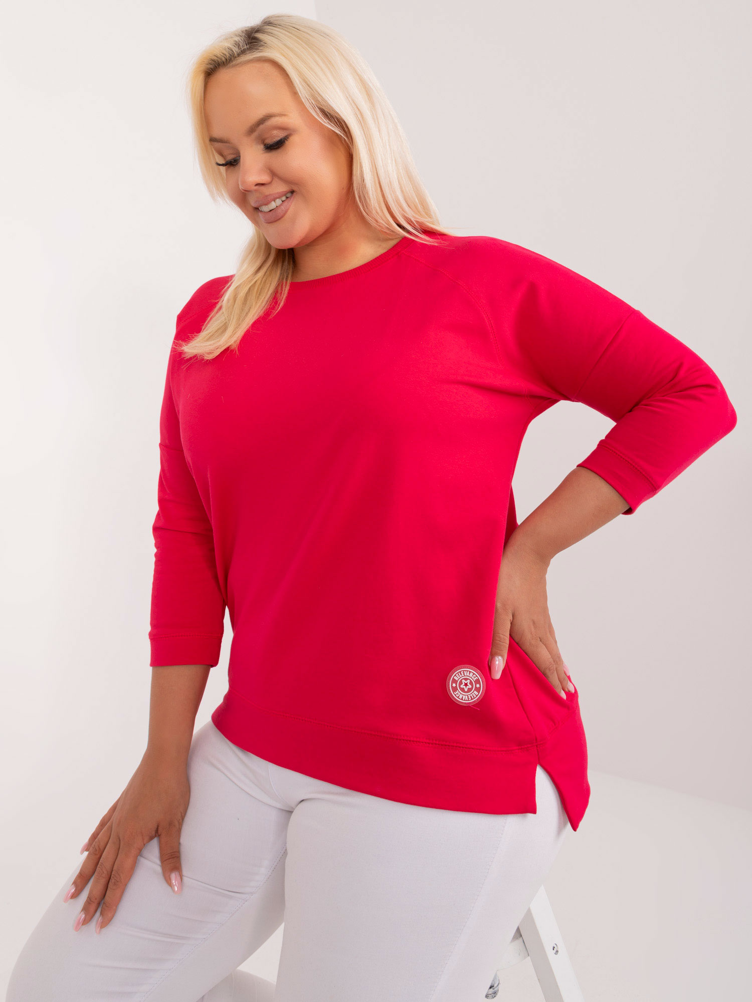 Red smooth blouse plus size asymmetrical cut