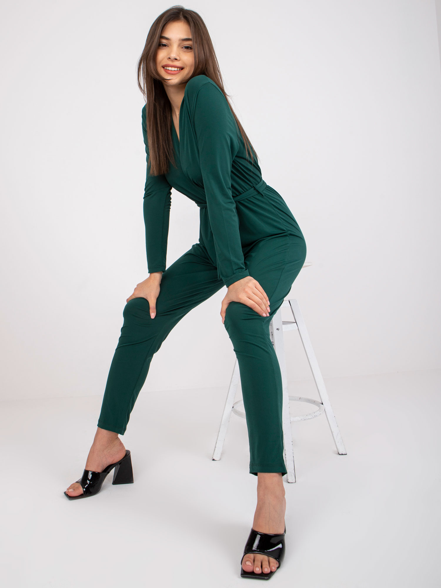 Dark Green Jumpsuit With Clutch Neckline Serafini