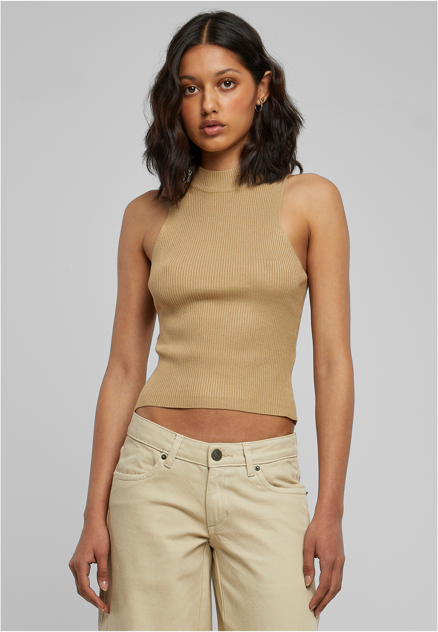 Women's Turtleneck With Short Rib Knit Union Beige