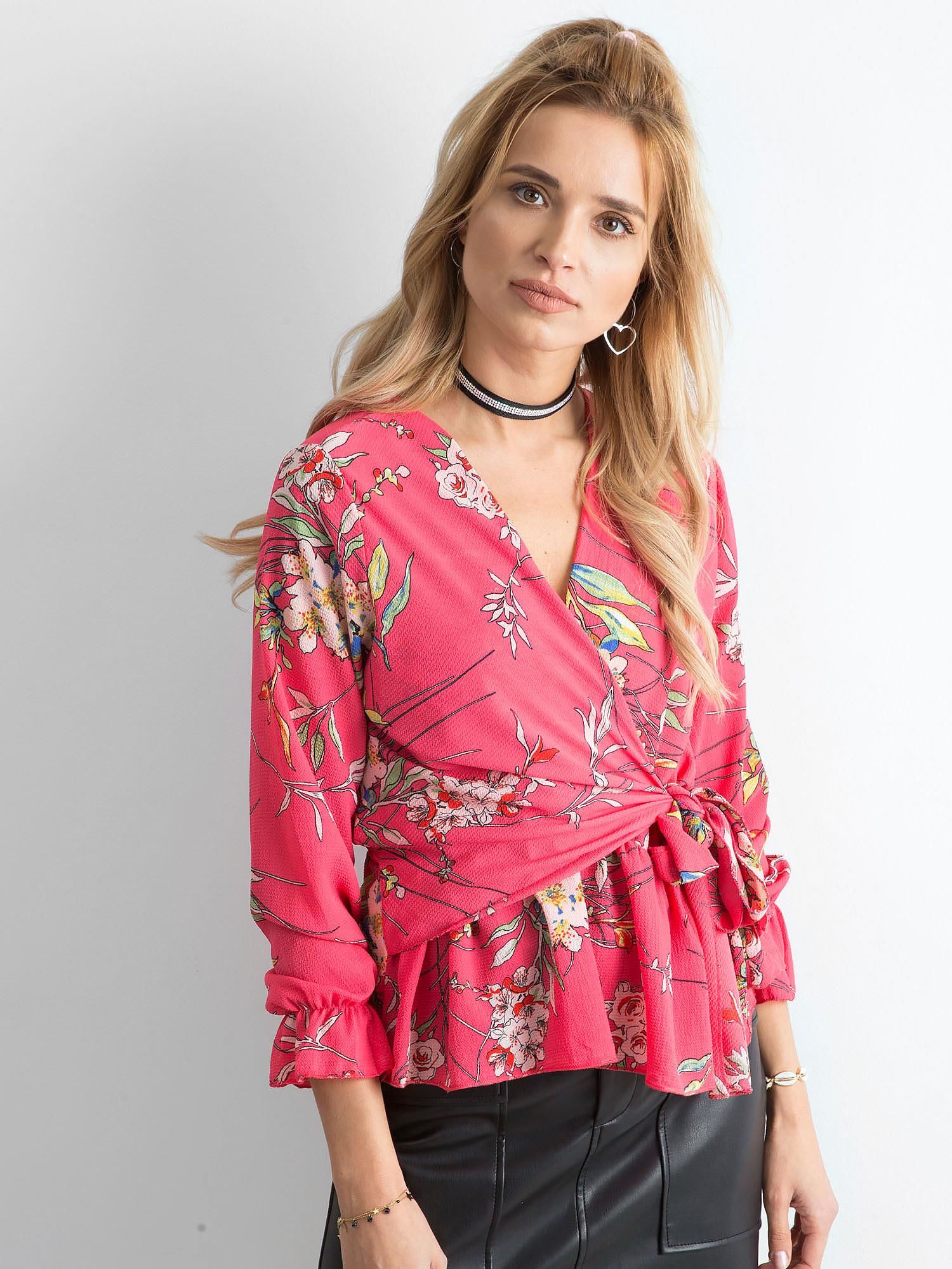 Bluza florala roz cu legare