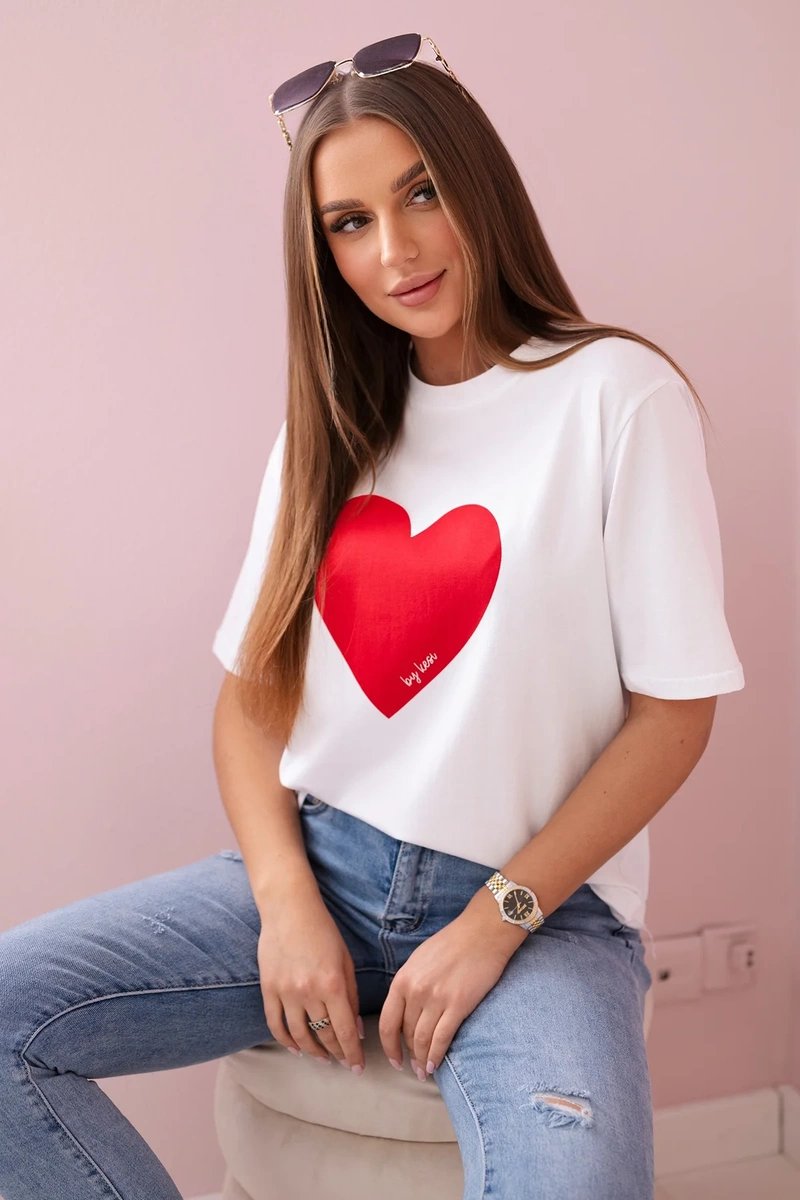 Cotton blouse with white heart print