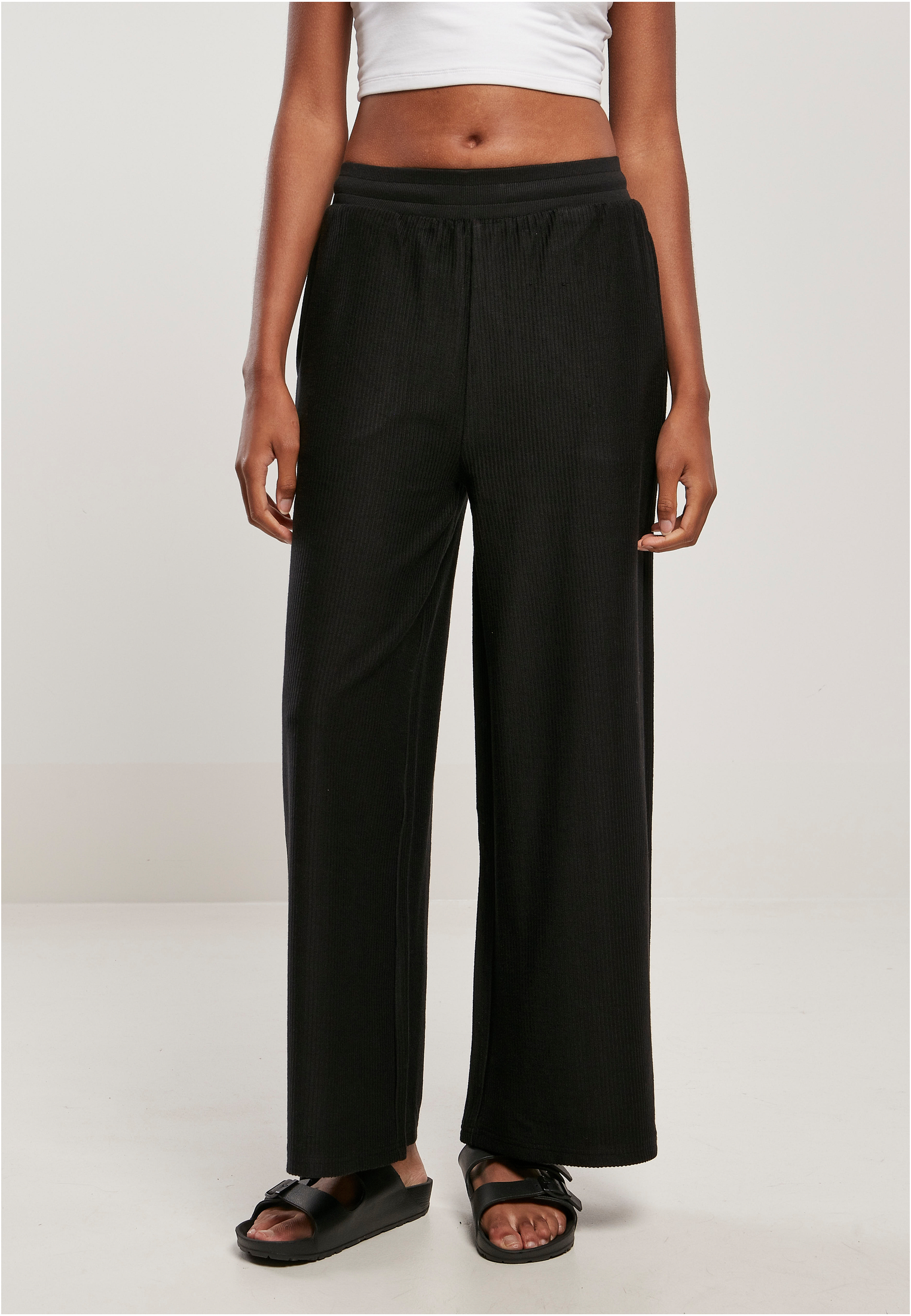 Women's Terry Trousers With Straight Rib Black