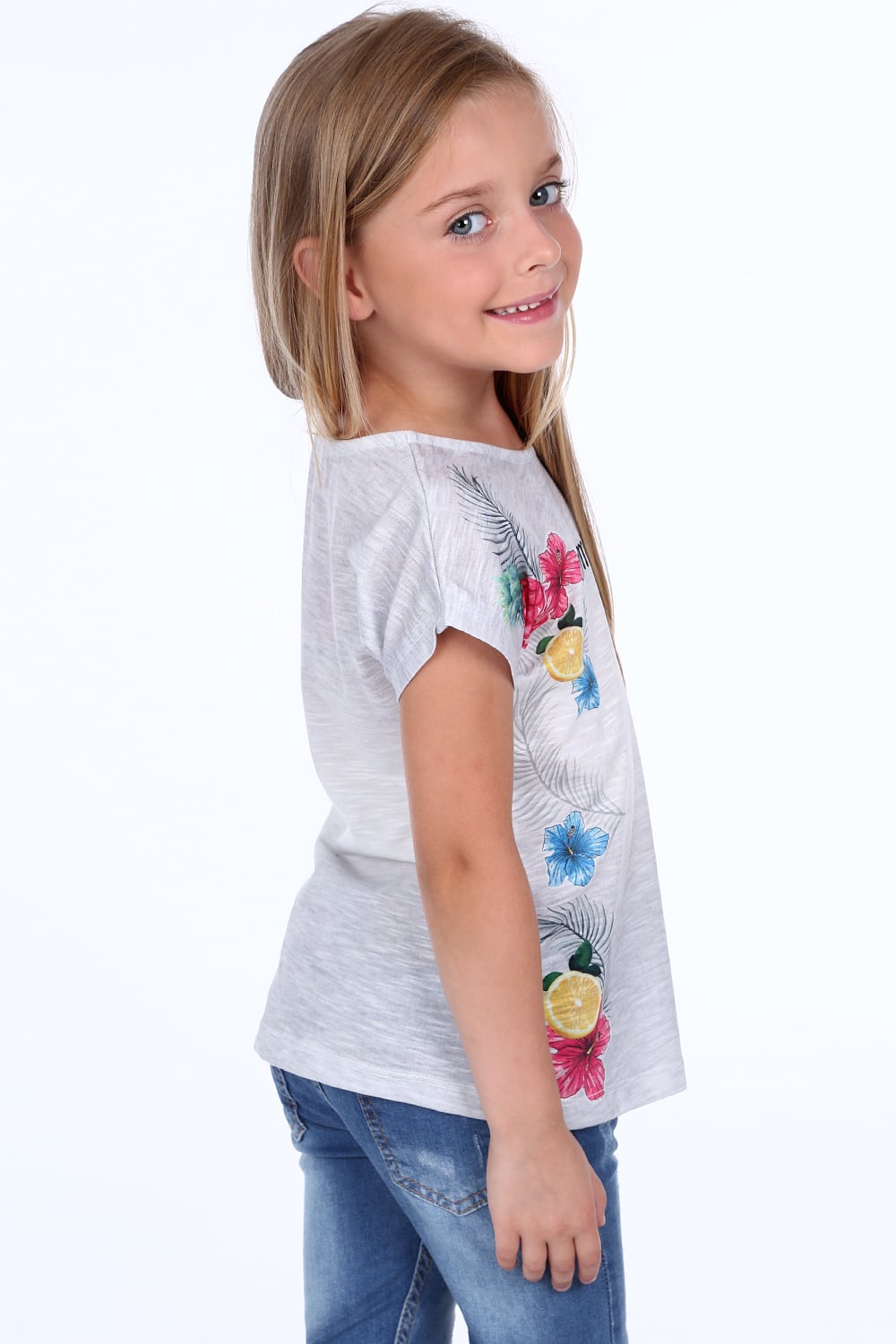 Blouse with a printed pattern in light grey