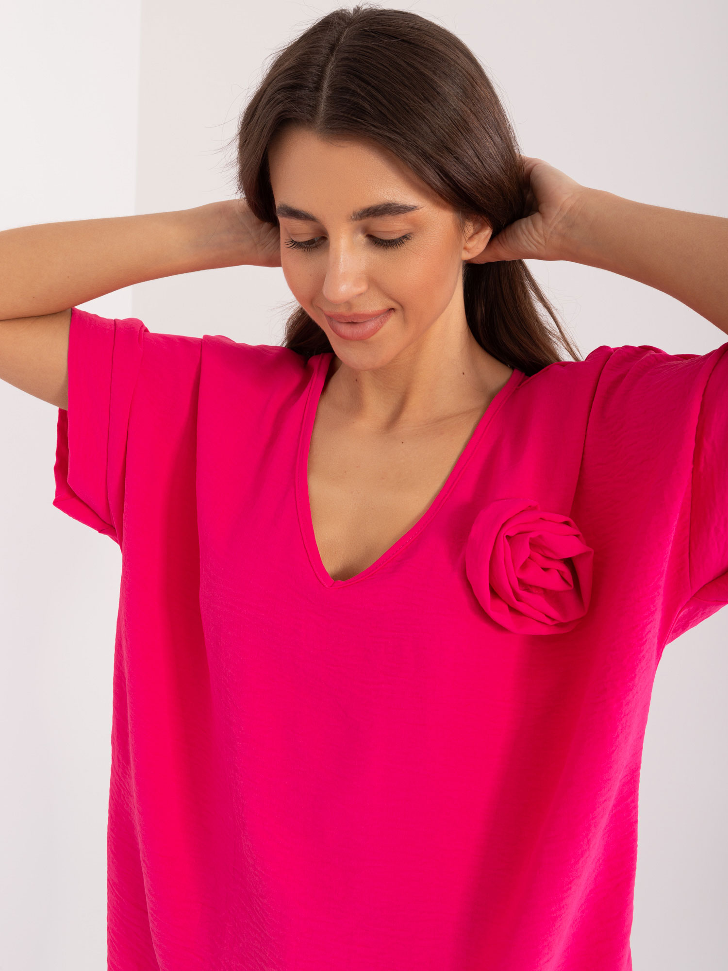 Fuchsia casual oversize blouse with flower
