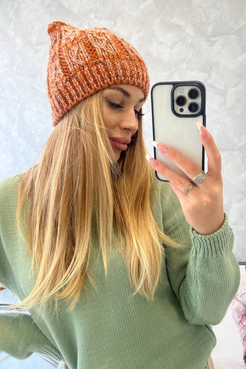 Beanie with fleece Melisa K241 orange+grey