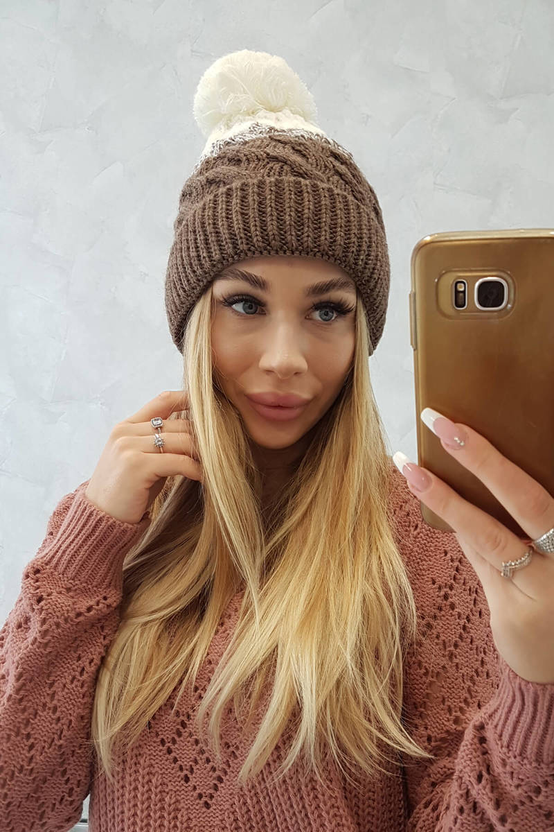 Beanie with fleece Ilona K218 cappuccino+ecru
