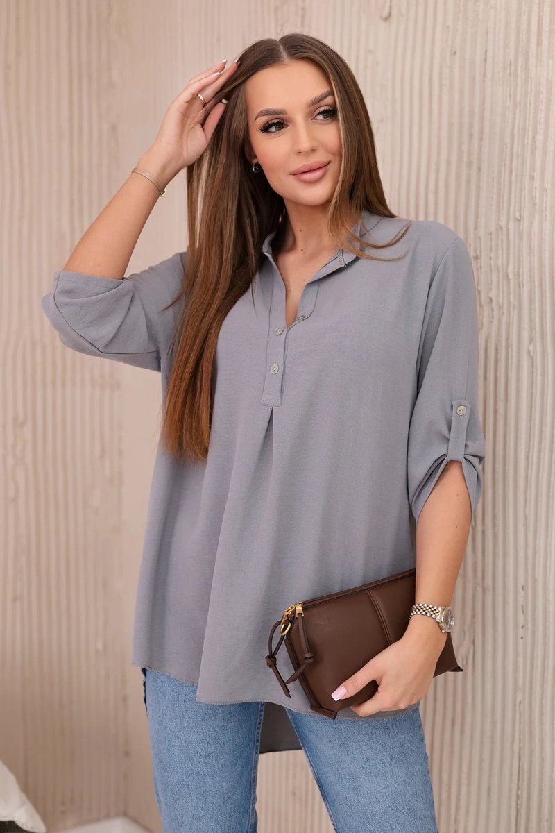 Blouse with a longer back grey