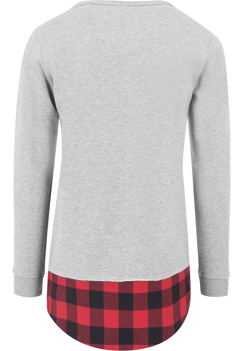 Long Flanell Bottom Open Edge Crewneck gry / blk / rosu