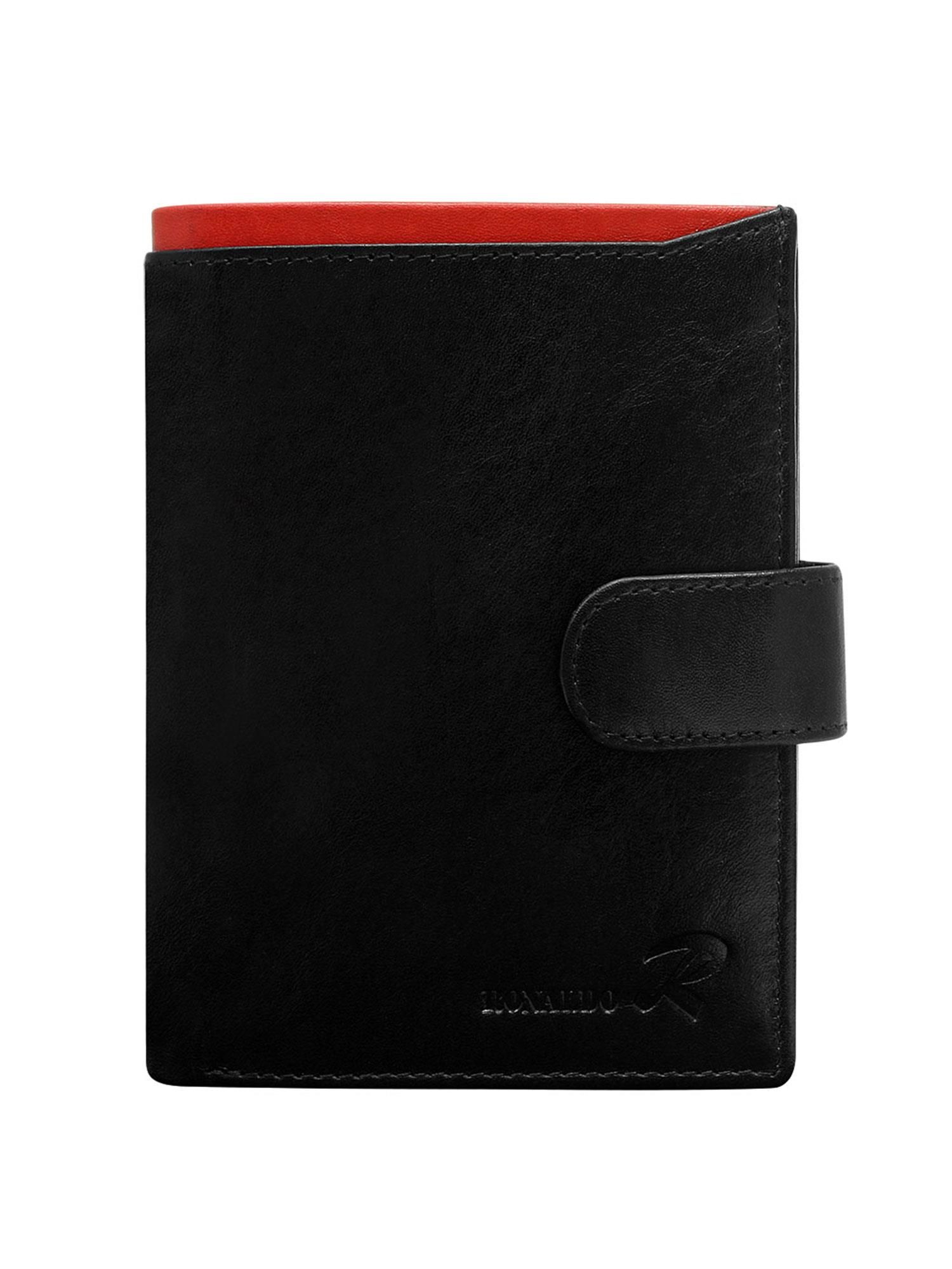 Men's leather wallet with red inset