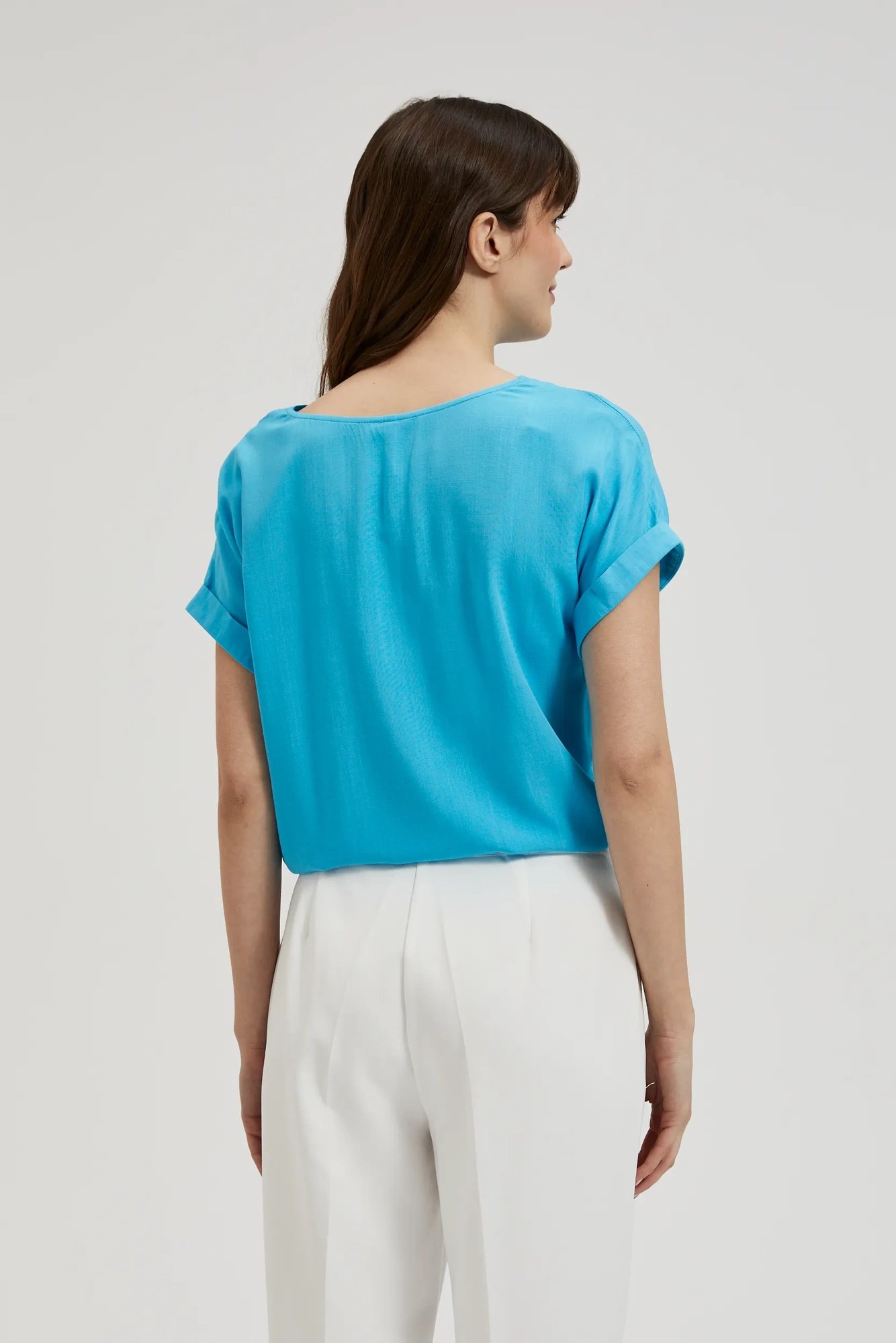 Women's blouse with V-neck MOODO - blue