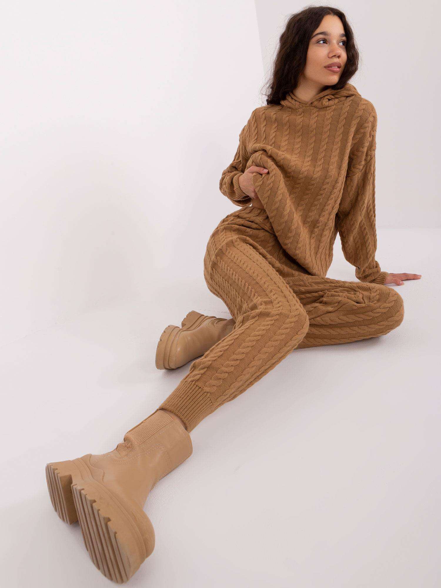 Women's Cable Knitted Camel Set