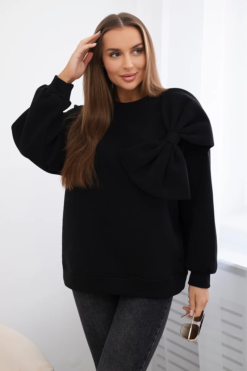 Cotton insulated sweatshirt with a large bow in black color