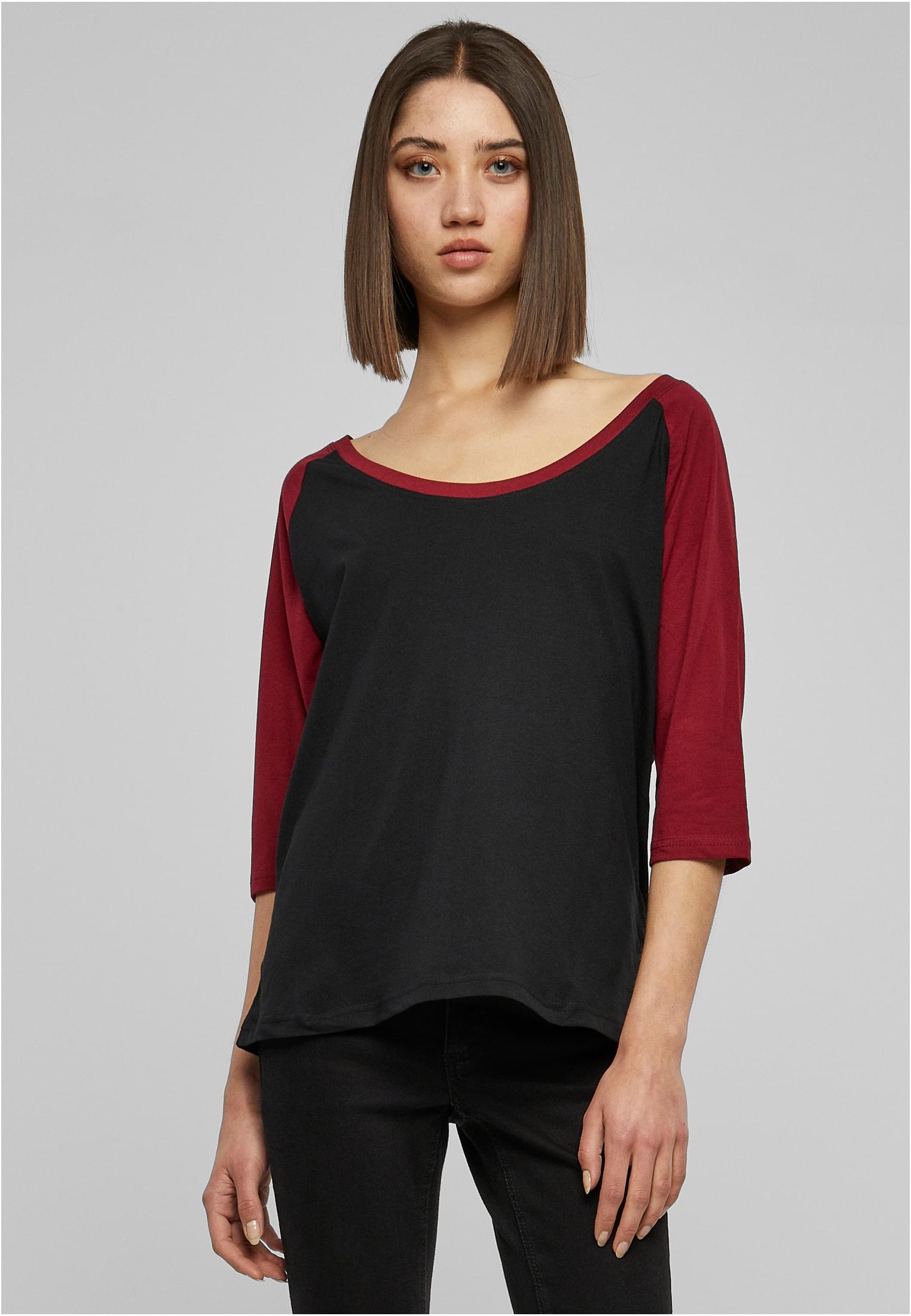 Doamnelor 3 / 4 Contrast Raglan Tee BLK / Burgundy