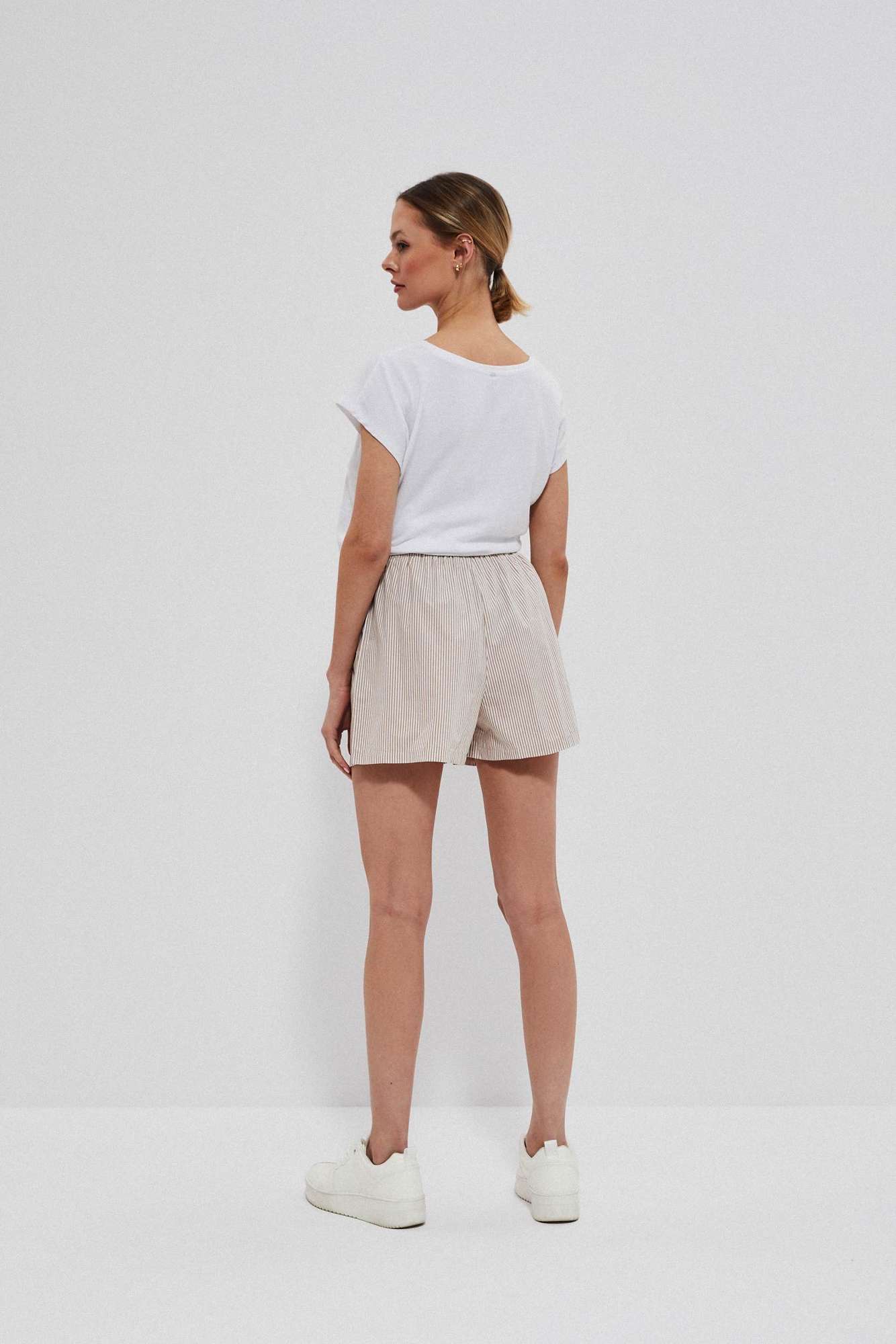 Striped cotton shorts - beige