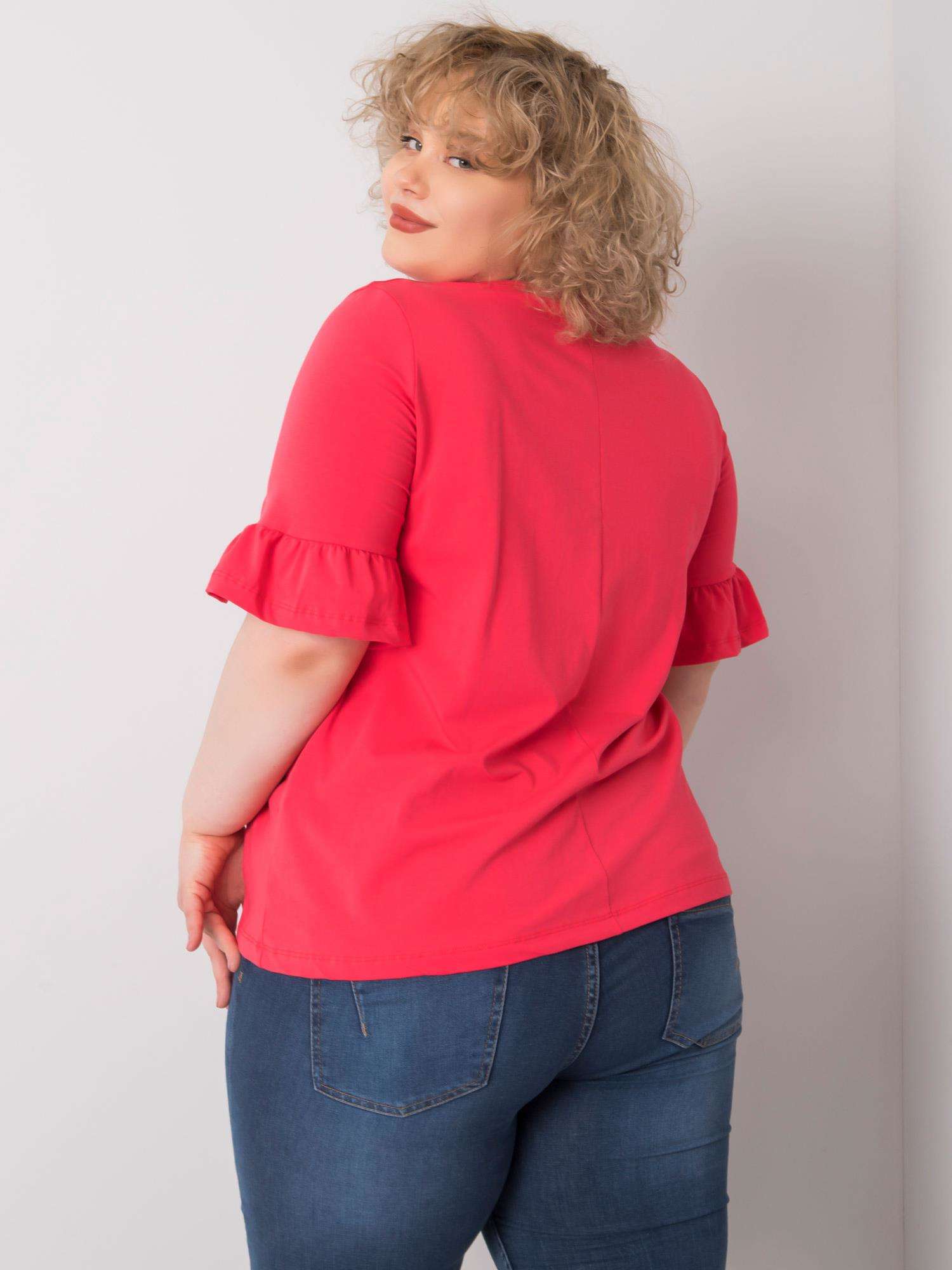 Bluza coral de dimensiuni plus cu maneci decorative