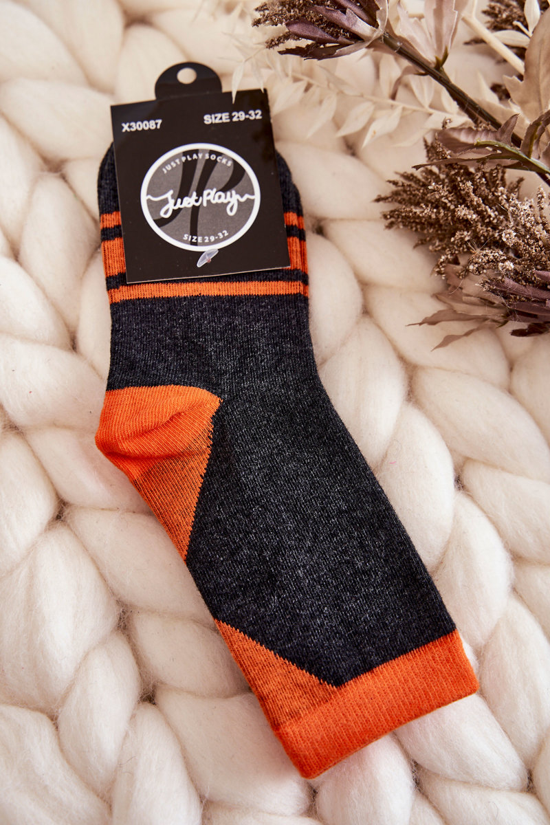 Two-color Socks For Teenagers With Stripes Graphite - Orange