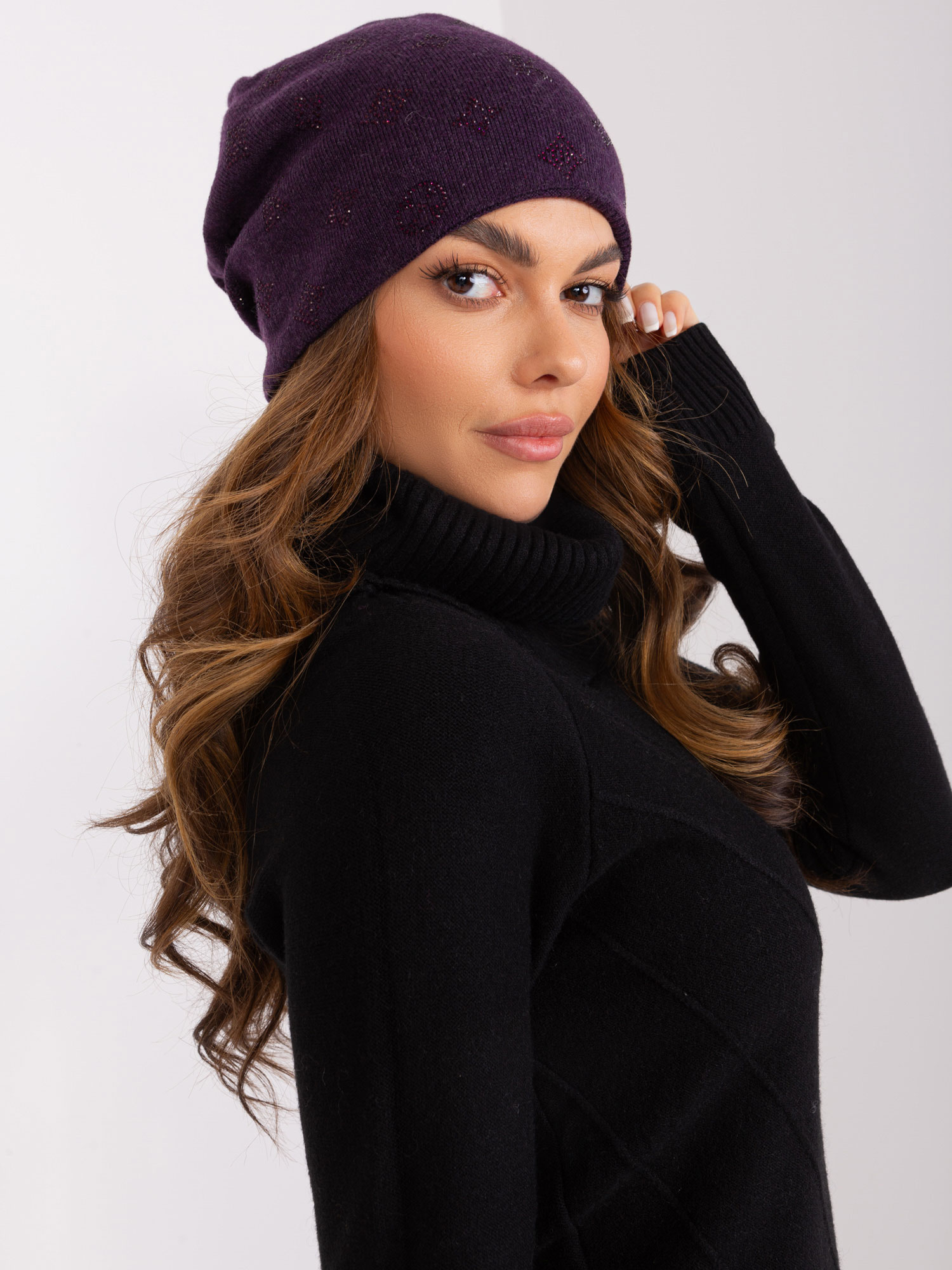 Dark purple knitted beanie