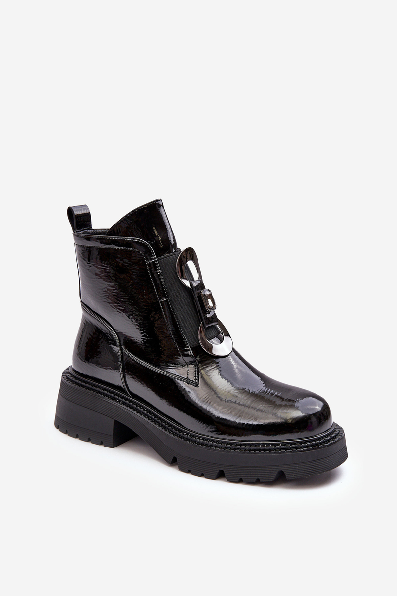 Levně Patentované dámské kotníkové boty s ozdobou, černá S.Barski