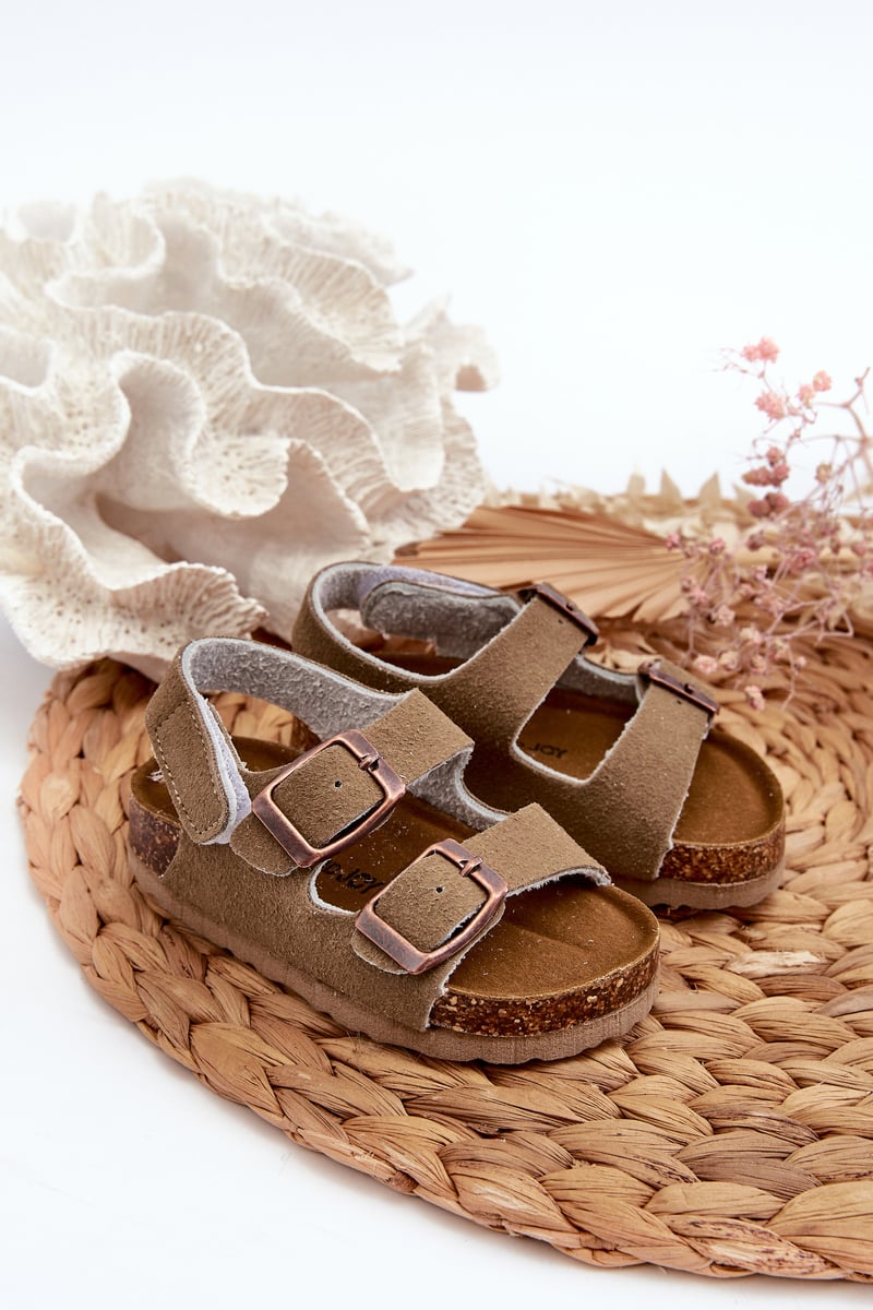 Children's sandals on a cork platform, Velcro fastening, Khaki Rorria