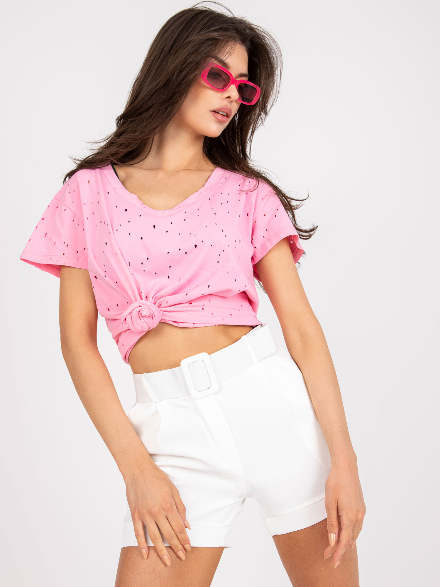 Levně Světle růžové jednobarevné bavlněné tričko