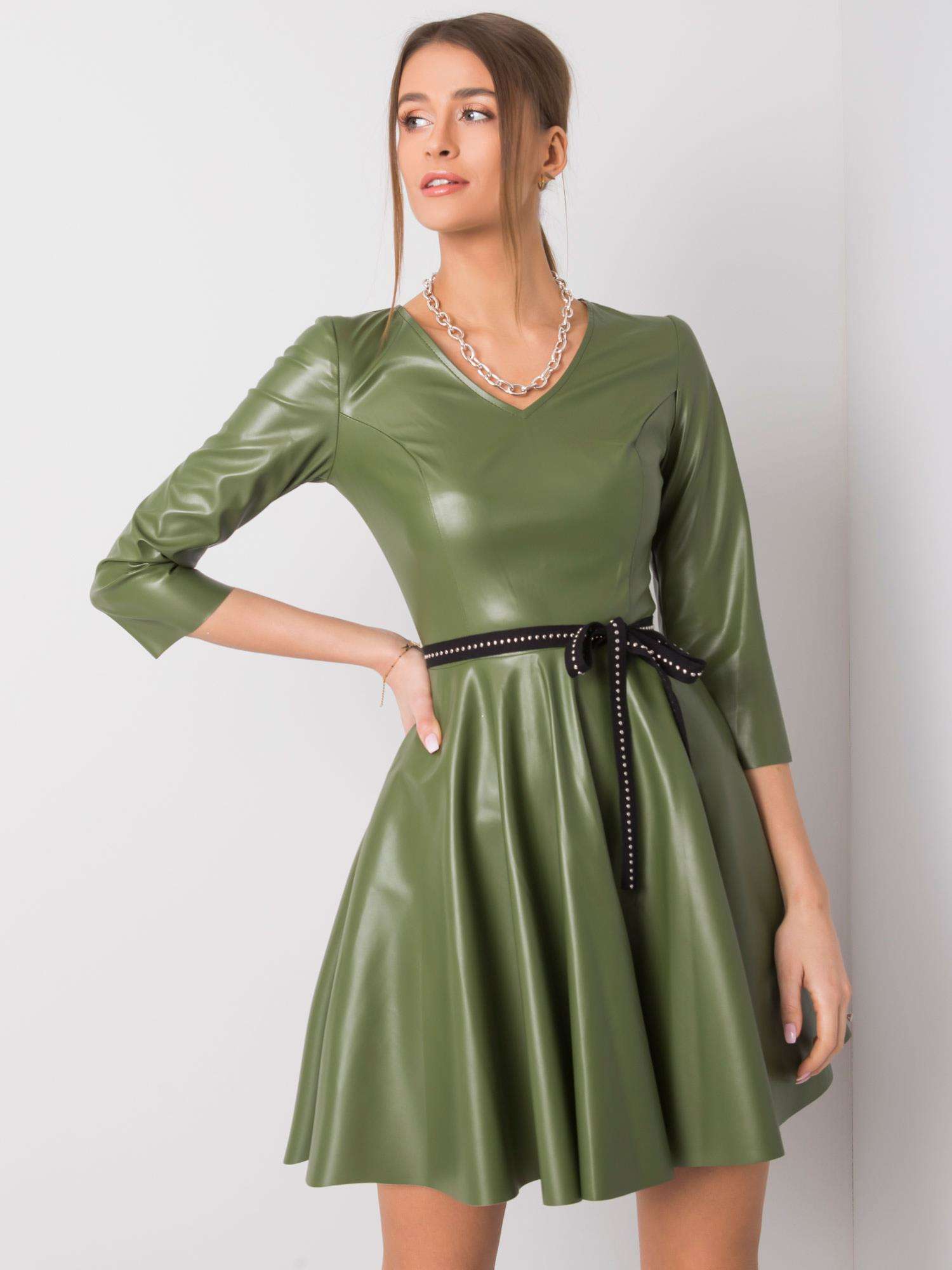 Levně Zelené šaty z ekologické kůže