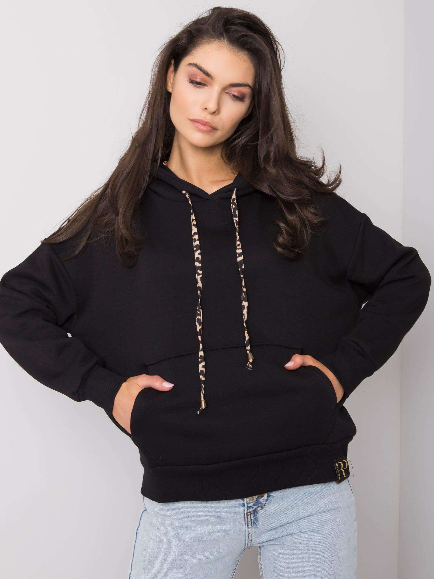 Black Cintia RUE PARIS Pouch Pocket Sweatshirt