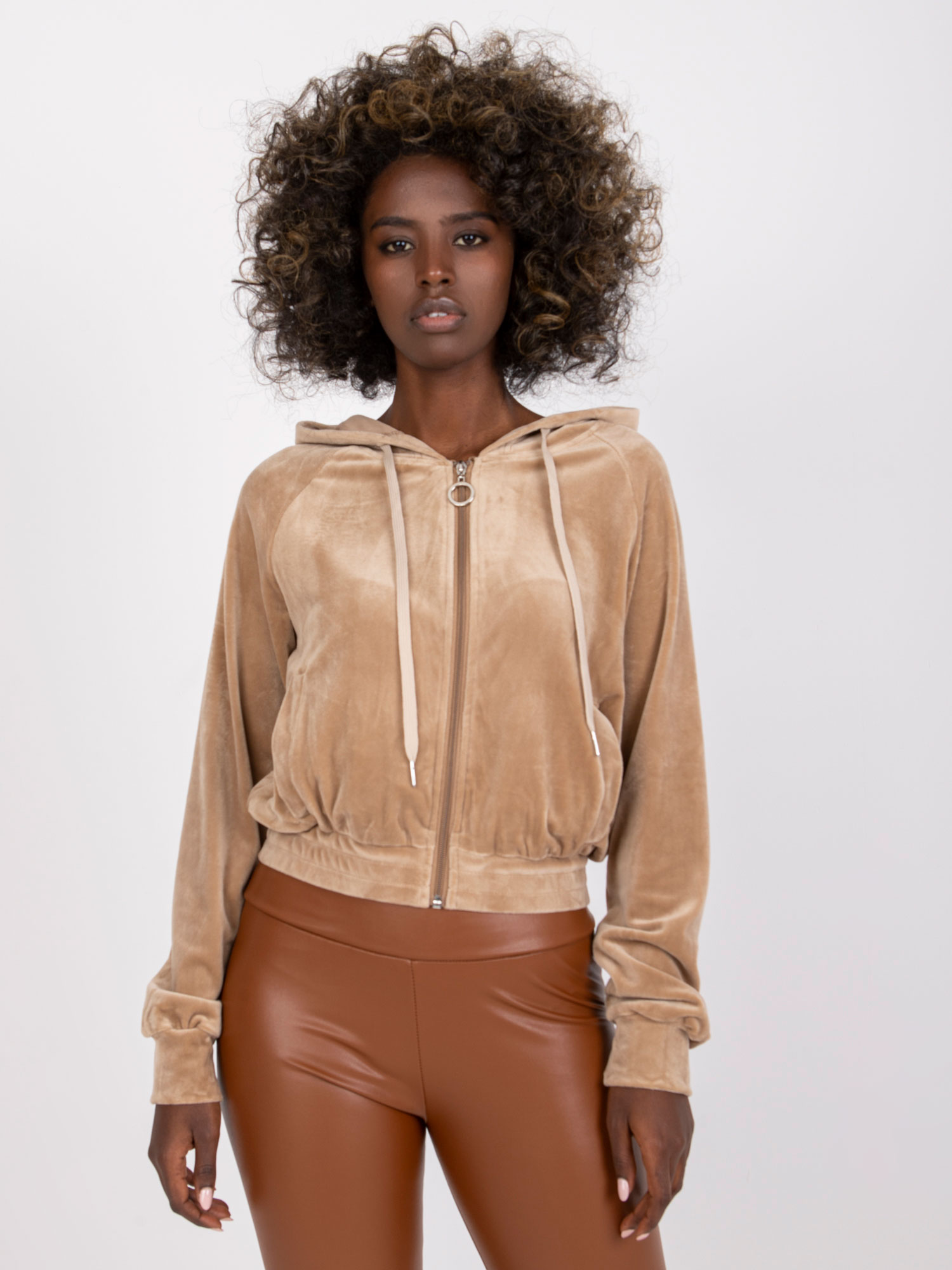 Beige Short Velour Sweatshirt Kelly