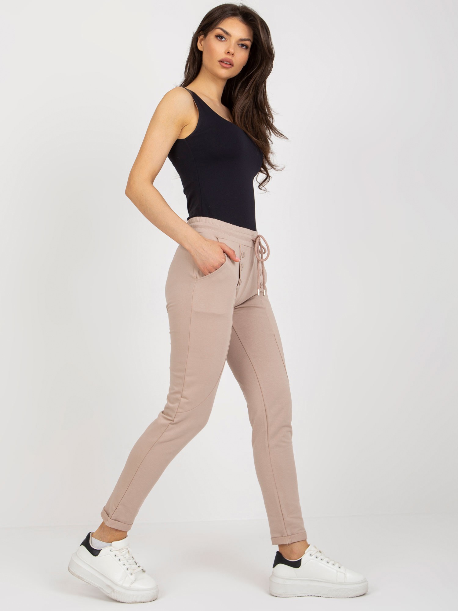 Beige Women's Sweatpants With A Straight Leg