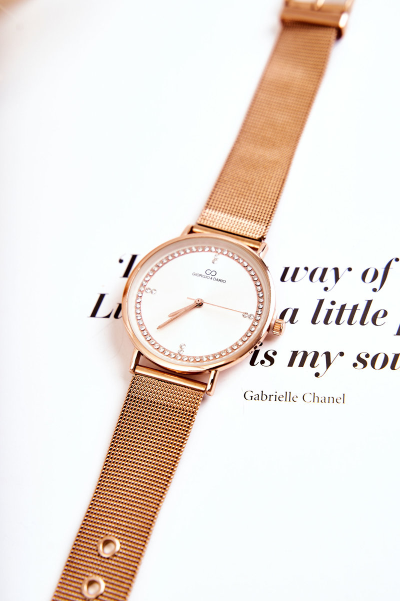 Levně Dámské analogové hodinky Giorgio & Dario se kubickými zirkony Růžové zlato