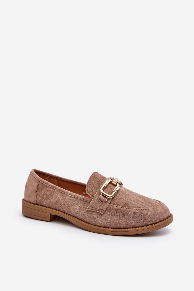 Women's suede loafers with flat heels, dark beige Misal