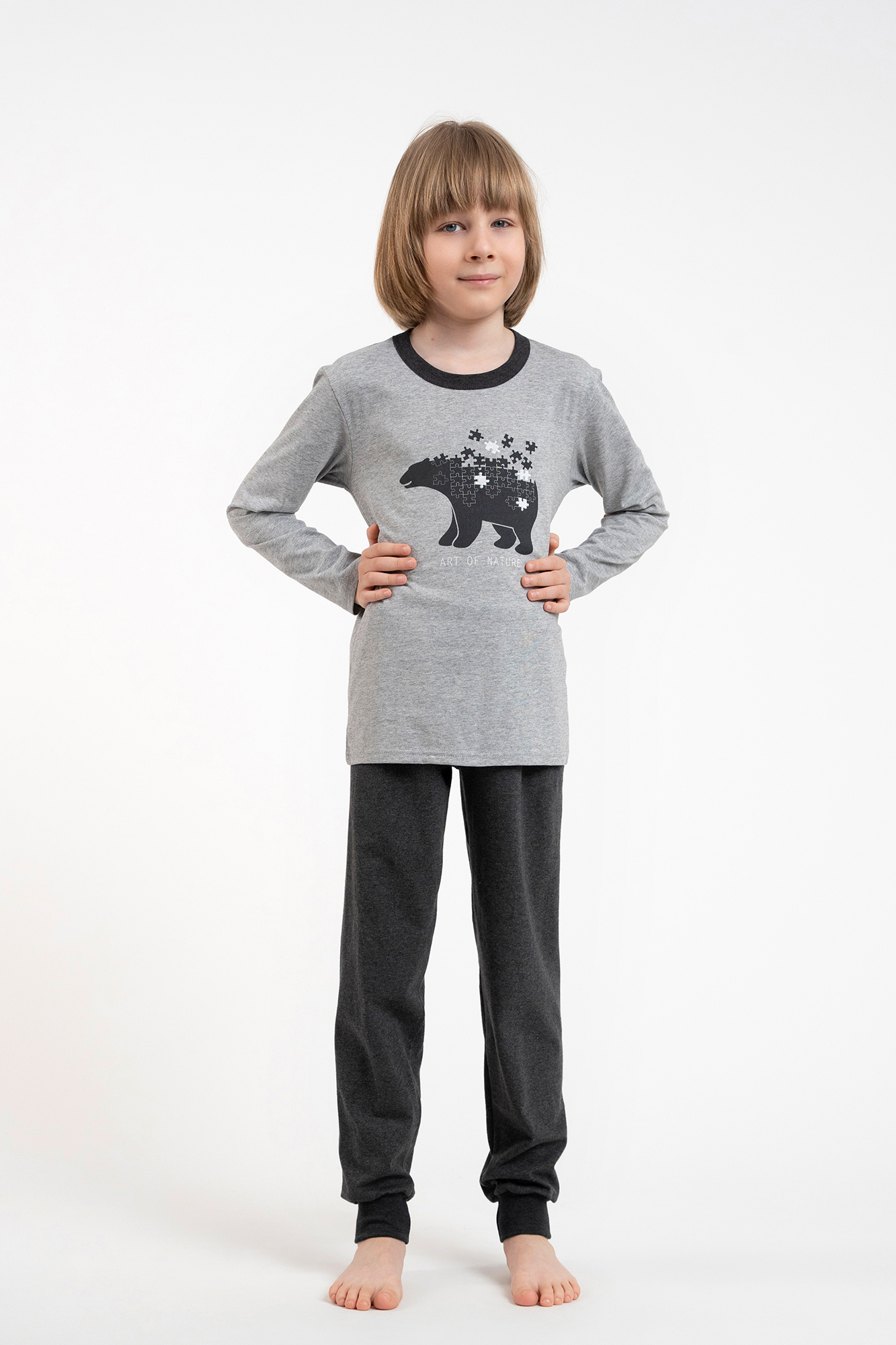 Boys' Pyjamas Morten, Long Sleeves, Long Trousers - Melange/dark Melange