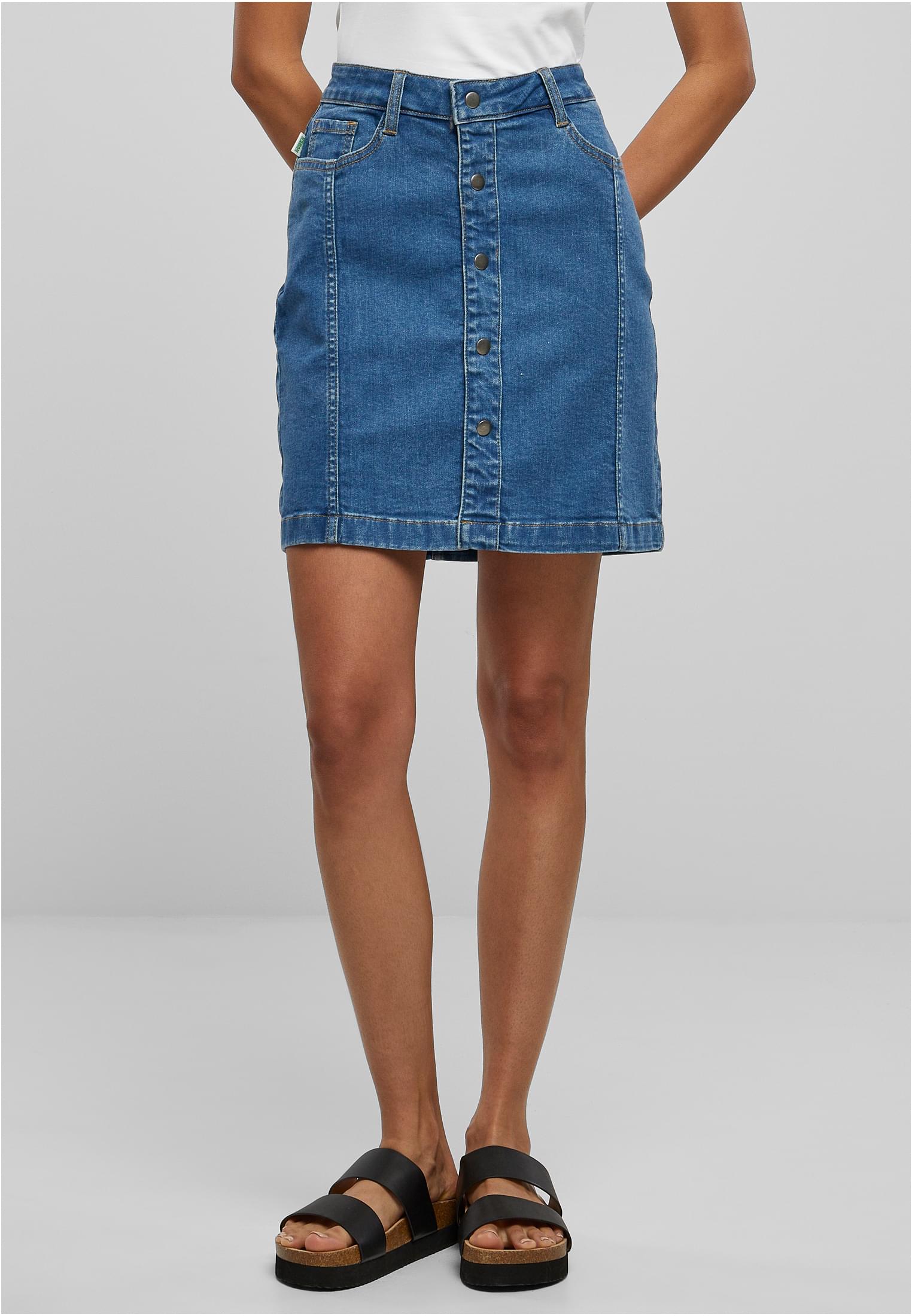 Women's Organic Stretch Denim Skirt with Button Clear Blue Washed
