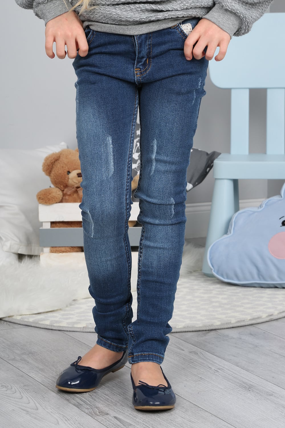 Levně Dívčí džínové kalhoty s oděrkami