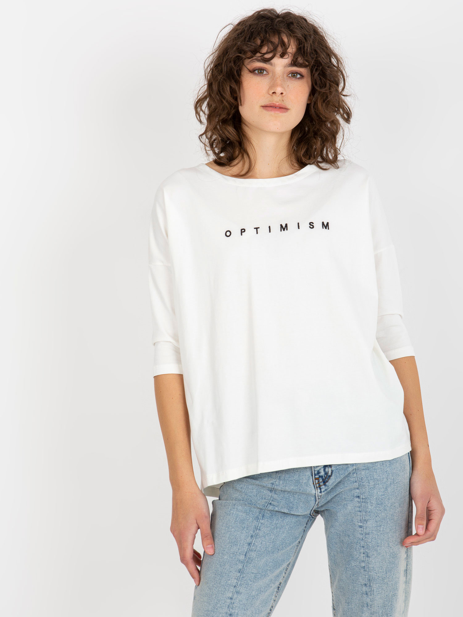 Women's cotton T-shirt with the inscription Agatta - ecru