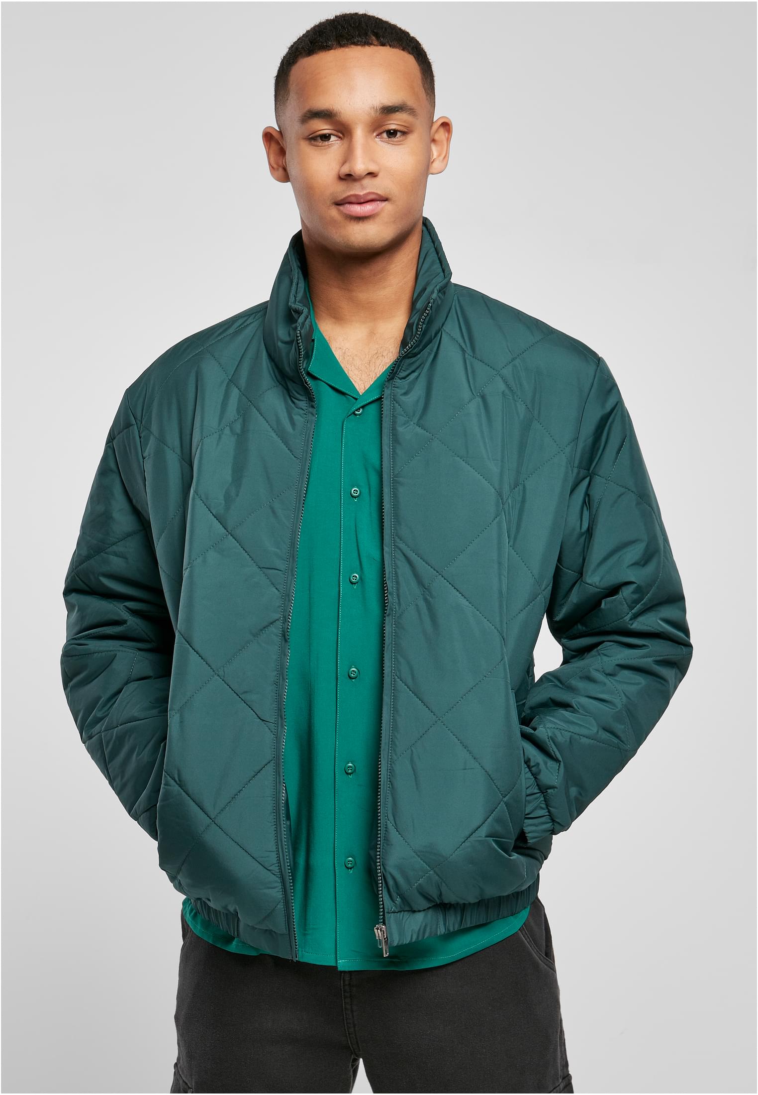 Diamond Quilted Short Jacket Green