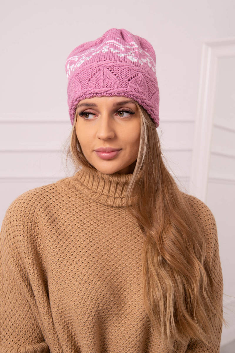 Women's beanie Kira K374 dark pink+white