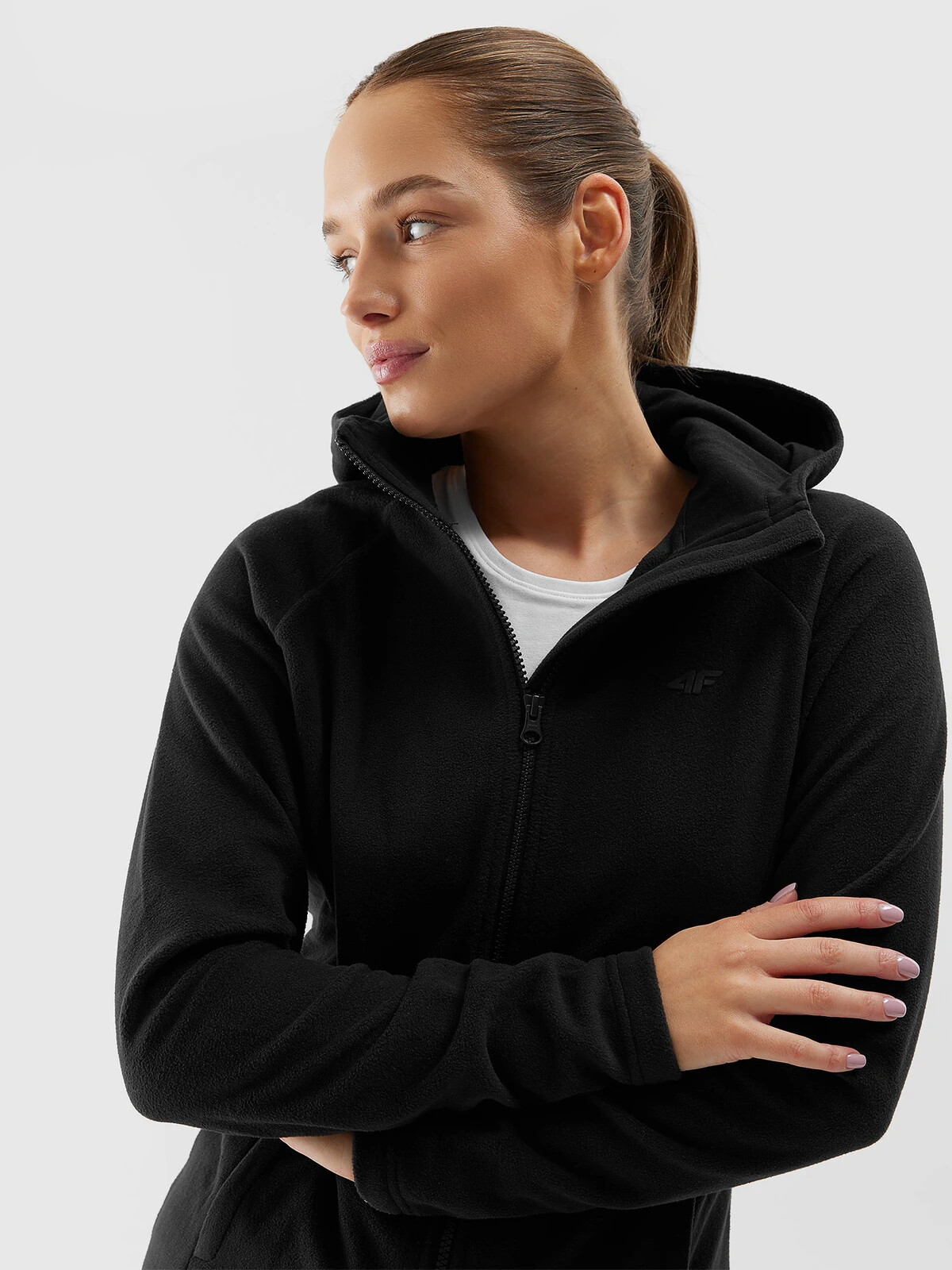 Women's regular fleece with a 4F hood - black