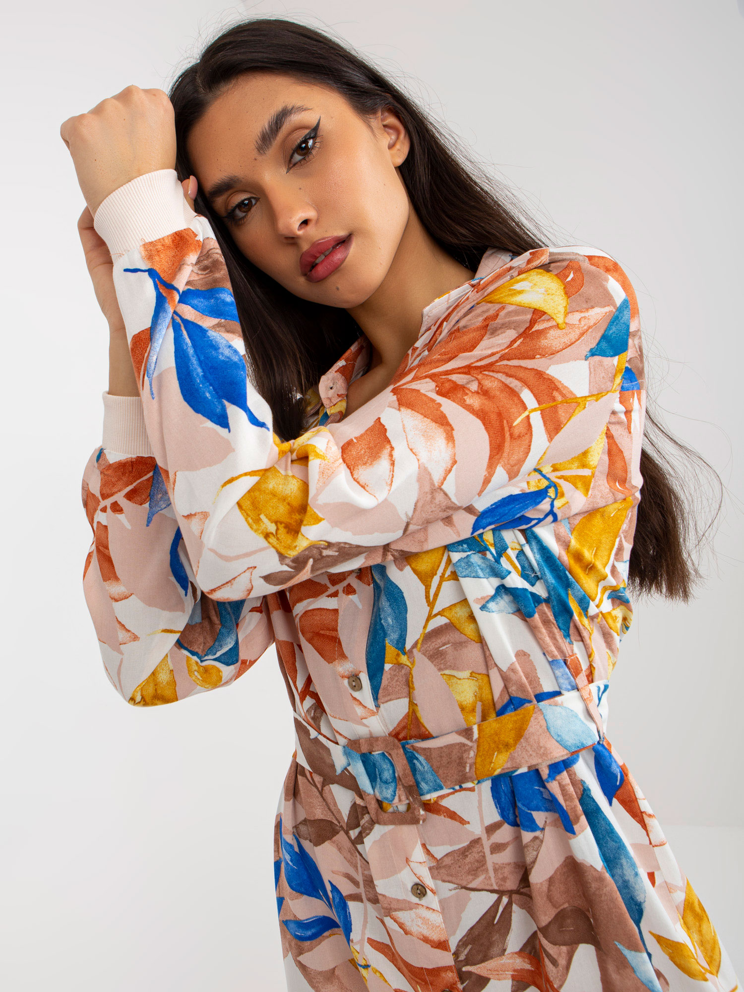 Cămașă midi bej cu imprimeu