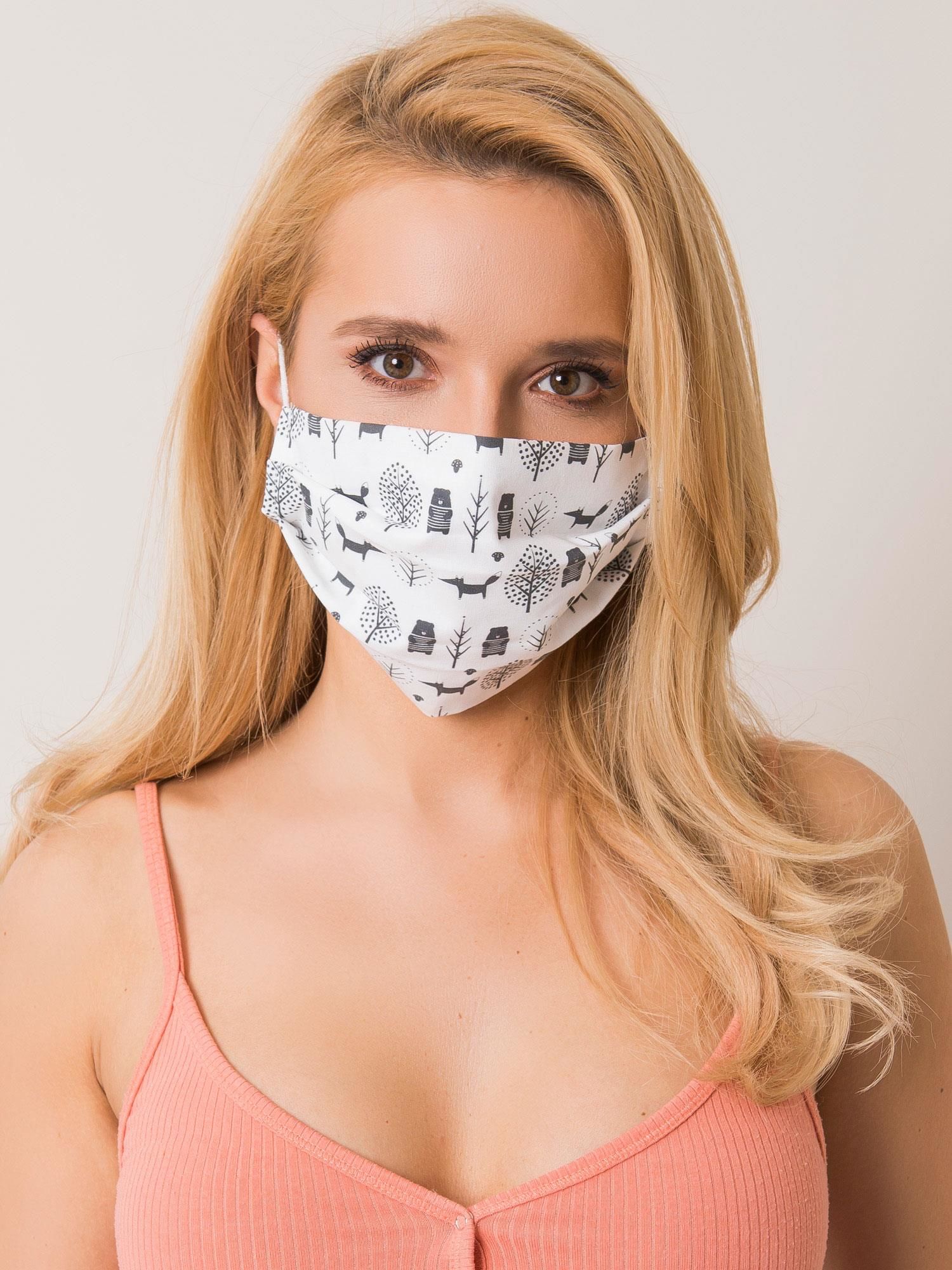 Cotton mask with white and black print