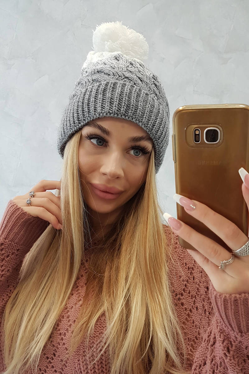Beanie with fleece Ilona K218 grey+white